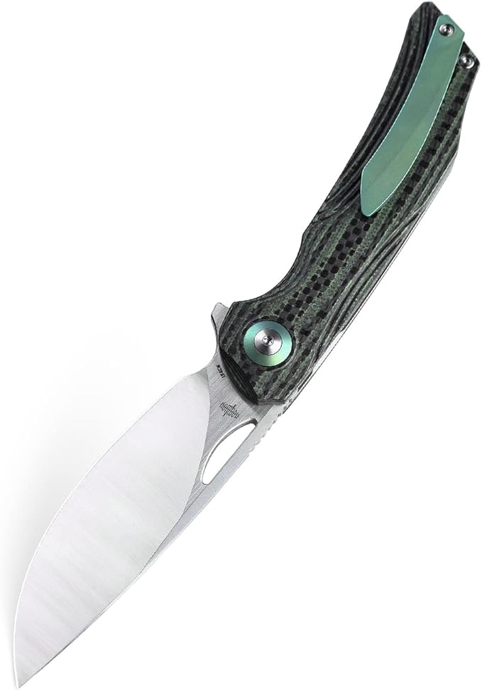 BESTECH KNIVES Pocket Folder Folding Knife: 3.54" 154CM Steel Satin Blade, Carbon Fiber and G10 Scales, Flipper, Liner Lock, EDC Titanium Clip, BL01C (Black Green)