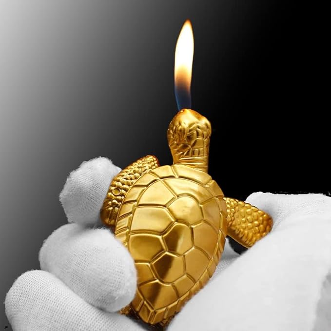 Vintage Metal Butane Gold Turtle Lighter, Portable Cool Soft Flame Lighters, Refillable Novelty Lighter for Fireplace Candle Camping BBQ (Without Gas)