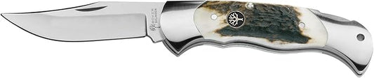 Boker 112004ST Stag Lock Blade Hunter Pocket Knife with 7-1/4 in. Straight Edge Blade
