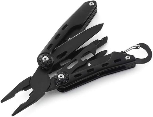 Multitool with Sheat, with Nylon Pouch, Fishing Multitool, Multi-tool Knife, Pocket Multitool Ideal for Gift, Black, Outdoor Camping Hiking, With Carabiner,Giftable