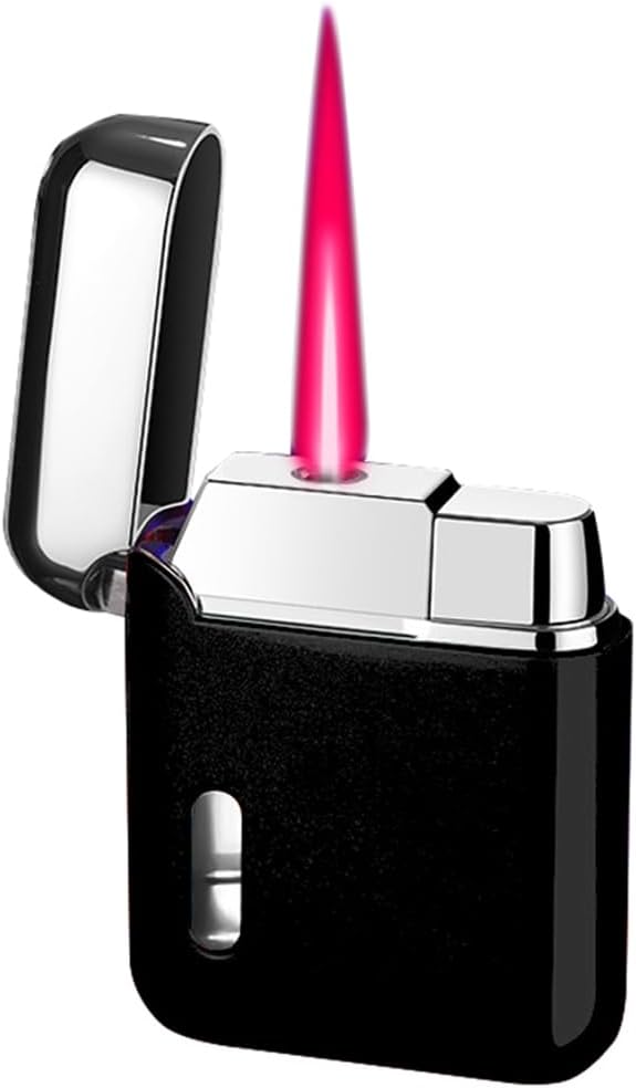 Black Metal Cool Lighter,Jet Torch Flame Windproof Adjustable,Refillable Butane Torch Lighters,Kitchen BBQ Candles,(No Gas)