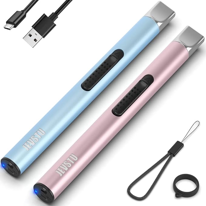 Candle Lighter, Electric Lighter Rechargeable USB Lighter, Arc Windproof Flameless Plasma Lighter Long Stick, No Butane Fluid, Perfect for Candle BBQ Camping Kitchen Stove, Pink and Blue