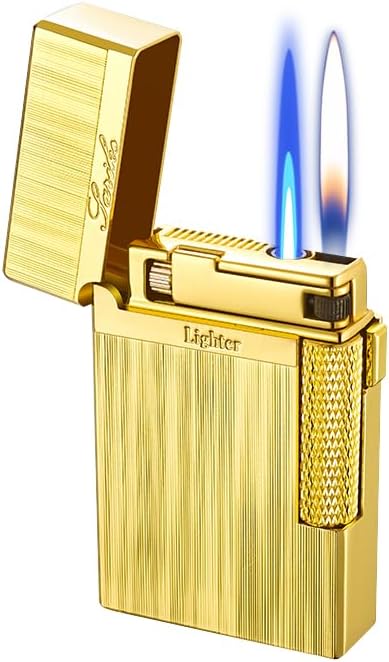 Lighters Jet Torch Lighter Soft Flame Lighter 2 in 1 Windproof Refillable Butane Lighter Good for Cigarette Cigar Candle Camping Hiking BBQ (Gold)