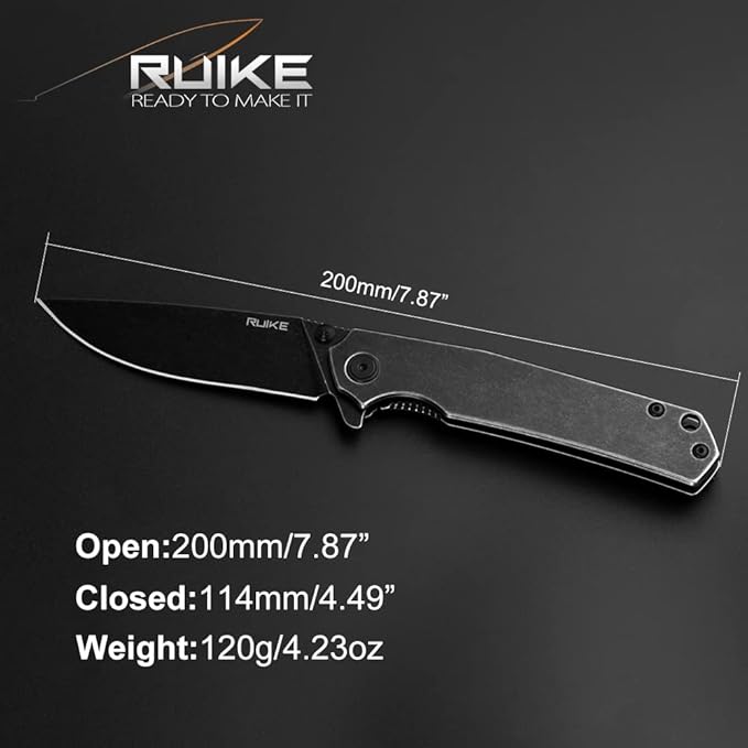 Ruike Pocket Knife for men Tactical Folding Knives Small Frame Lock 14C28N Stainless Cool Steel Camping Knives with Pocket Clip Hiking WorK EDC Knife Outdoor Gear Tool Women Gifts P801-SB