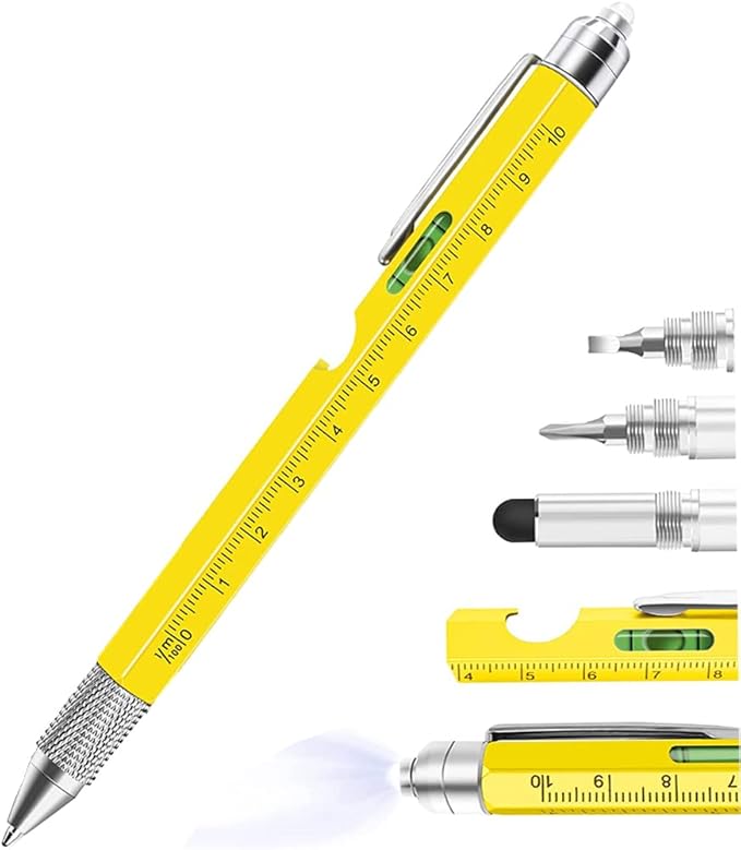 9 in 1 Multitool Pen, Stocking Stuffers Gifts Unique Christmas Birthday Multi Tool Pen for Men Dad Husband Who Have Everything, Cool Gadgets Pocket Multi Tool (Yellow)