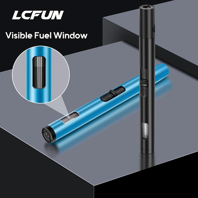 LcFun Butane Lighters 2 Pack Refillable Torch Lighter Adjustable Flame Candle Lighter Windproof Lighters for Candle, Grill, Camping (Butane Not Included)