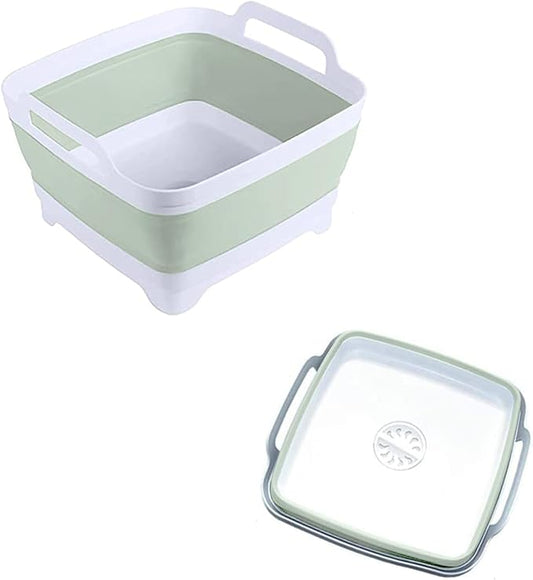 Dishpan for Washing Dishes,9L Collapsible Dish Tub Portable Sink,Wash Dish Basin,Foldable Laundry Tub,Washing Basin with Drain Plug,Dishpan for Kitchen Sink,Camping Dish Washing Tub,Green