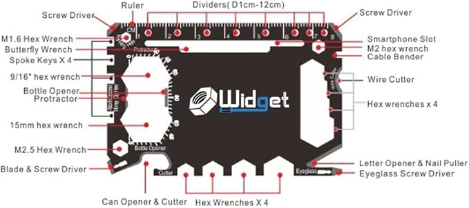 W4W, Multi purpose survival Pocket tool - Stocking Stuffers for Men Great Christmas gifts - Credit Card Wallet Size Ninja Multitool - 43 in 1 (Black)