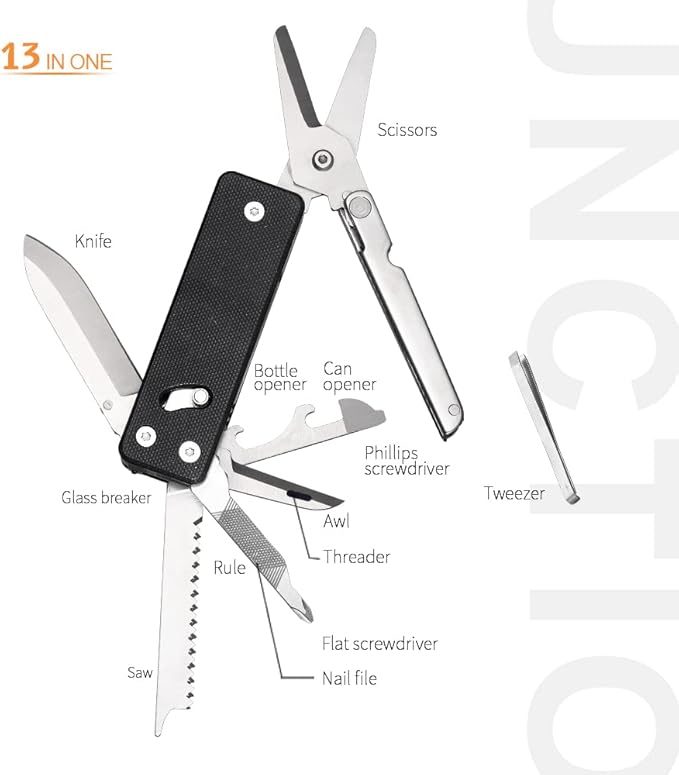 ROXON KS2 13 in 1 Mini Multi Tool function pocket knife with big scissor, G10 handle and Pocket clip, good for Camping/Backpacking/Emergencies/EDC Multitool (5cr15Mov Blade)