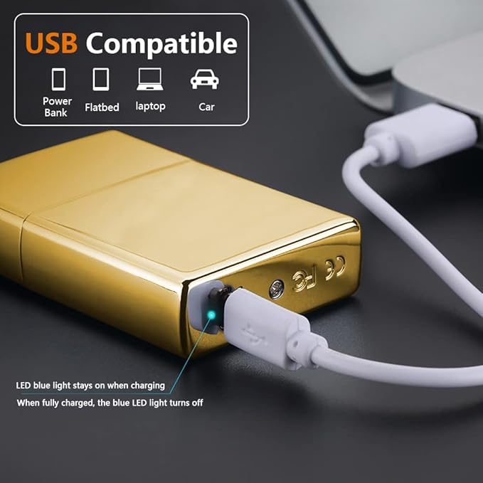 Electric Lighter USB C Rechargeable Lighter Six Plasma Arc Lighter Cool Unique Lighter Windproof Flameless Lighter with High Power Battery Electronic Lighter for Candle, Fireworks, Incense (Gold)
