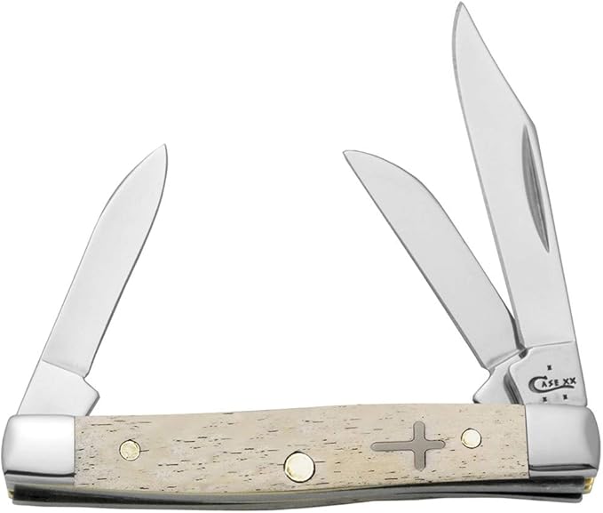 Case WR XX Pocket Knife Smooth Natural Bone Small Stockman W/Cross Shield Item #22592 - (6333 SS) - Length Closed: 2 5/8 Inches