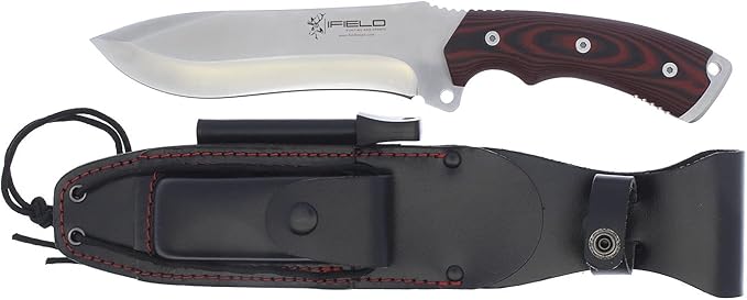iField 150 Survival Camping Fixed Blade Knife with red Micarta Handle and 440C Blade Steel, 58-60 HRC of Hardness, Camping Tool for Fishing, Hunting, Sport Activity