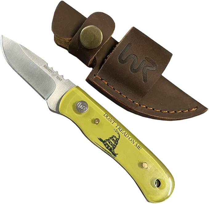 WHISKEY BENT HAT CO. Skinner 440 Steel Fixed Blade Knife w/Leather Sheath (Don't Tread)