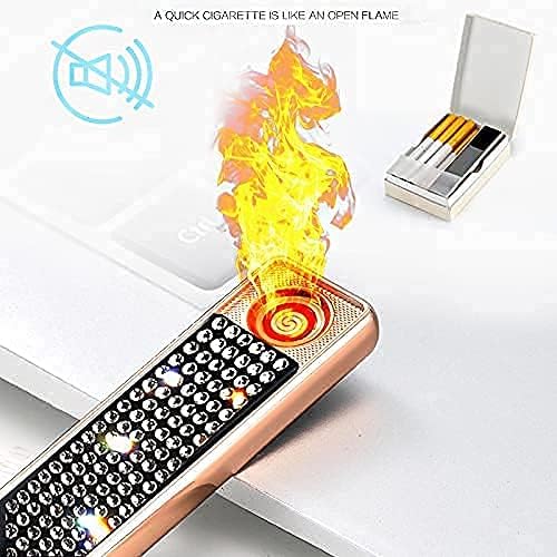 Rhinestone Lighter Electric Lighter Rechargeable Bling Glitter USB Lighter Flameless Girls Lighter for Women (Black Sliver)