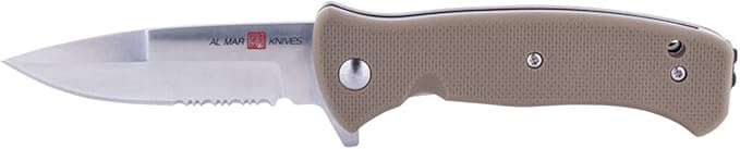 Al Mar Mini SERE 2020 Linerlock Assisted Tan Folding Pocket Knife Serrated