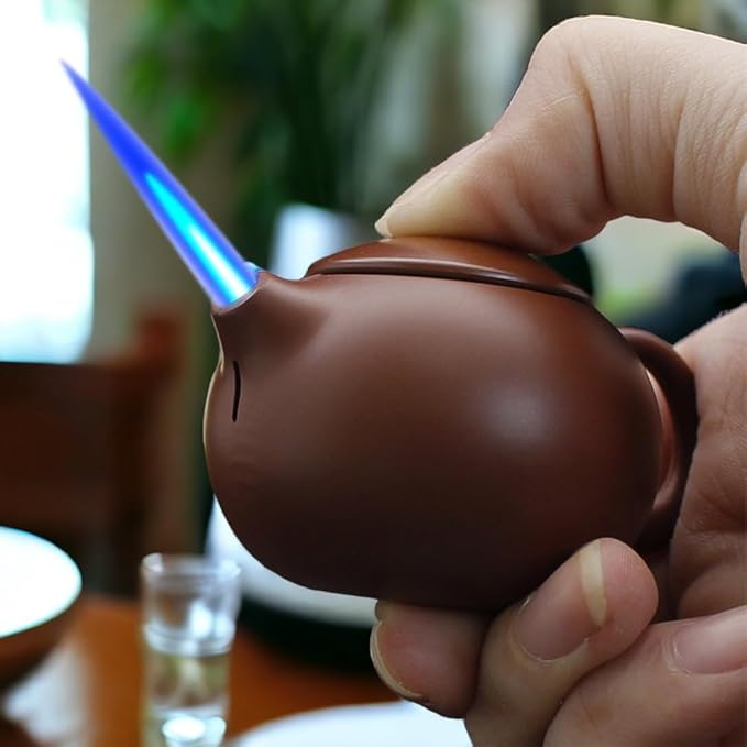 Creative Teapot Lighter, Refillable Butane Inflatable Lighter, Windproof Lighter, Cool Jet Flame Lighter, Torch Lighter, Birthday Party Camping Unique Men's Gift (No Gas)- Brown Sand Color