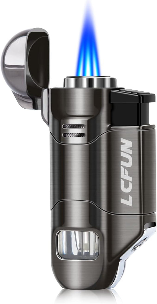 LcFun Torch Lighter 1 Pack Triple Jet Lighter Gas Fuel Refillable Butane Lighters Windproof Lighters for Camping, Incense, Fireworks (Gas Not Included)