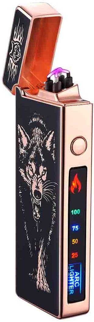 Custom Electric Lighter Personalized Kitchen for Candle Gift Windproof USB Rechargeable Dual Arc for Camping Christmas Father's Day Valentine's Day… (Custom) (Wolf)