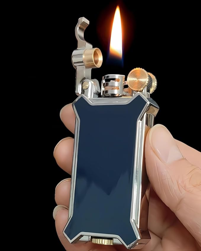 Candle Lighter Soft Flame Refillable Fluid Wheel Lighter Multipurpose Cool Vintage Lighters with Gift Box for Cooking Fireworks Camping Collection Gift (Blue)