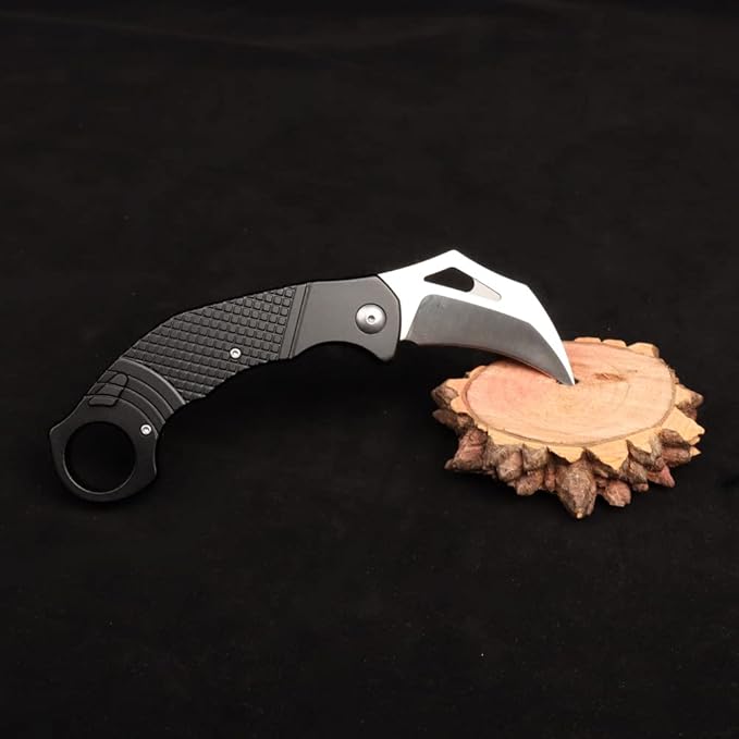 tactical folding claw pocket knife, outdoor survival high carbon stainless steel blade CNC aluminum handle