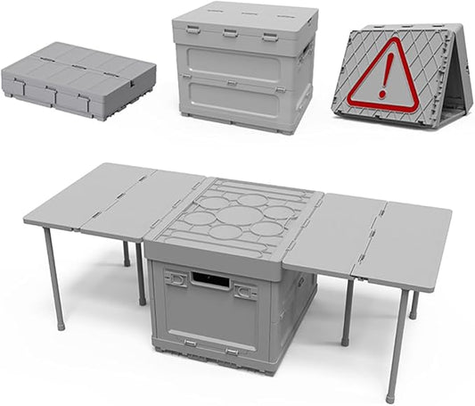 3 in 1 Folding Storage Box with Table, Multifunctional Collapsible Bins with Parking Warning Sign, Outdoor Storage Bin for Picnic, Home, Office, Car