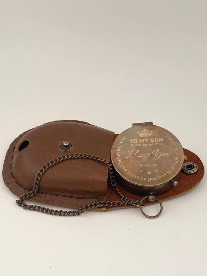 to My Son Brass Compass - Engraved Personalized Compass Love to Mom - Dad to Son Compass - Gift for Baptism, Graduation, Birthday, Christmas, Gift for Couple