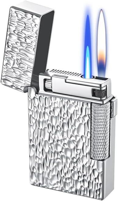 Lighters Jet Torch Lighter Soft Flame Lighter 2 in 1 Windproof Refillable Butane Lighter Good for Cigarette Cigar Candle Camping Hiking BBQ (Silver-Meteorite)