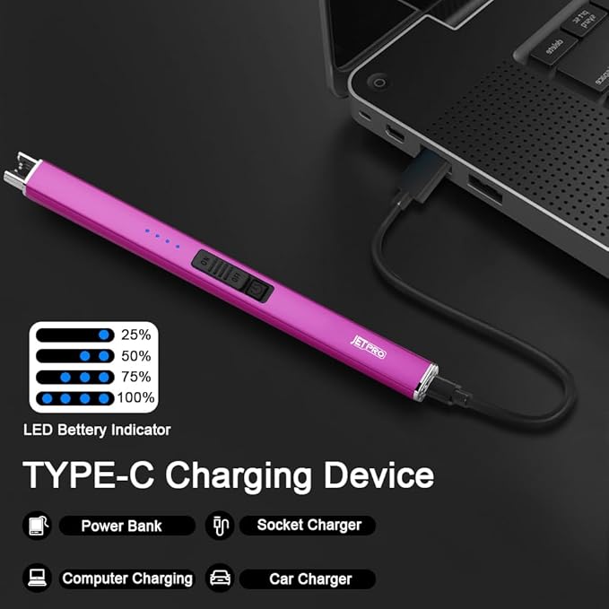 Electric Lighter Arc Windproof Flameless USB Lighter Rechargeable Lighter with Safety Lock for Candle BBQ Camping (Purple)