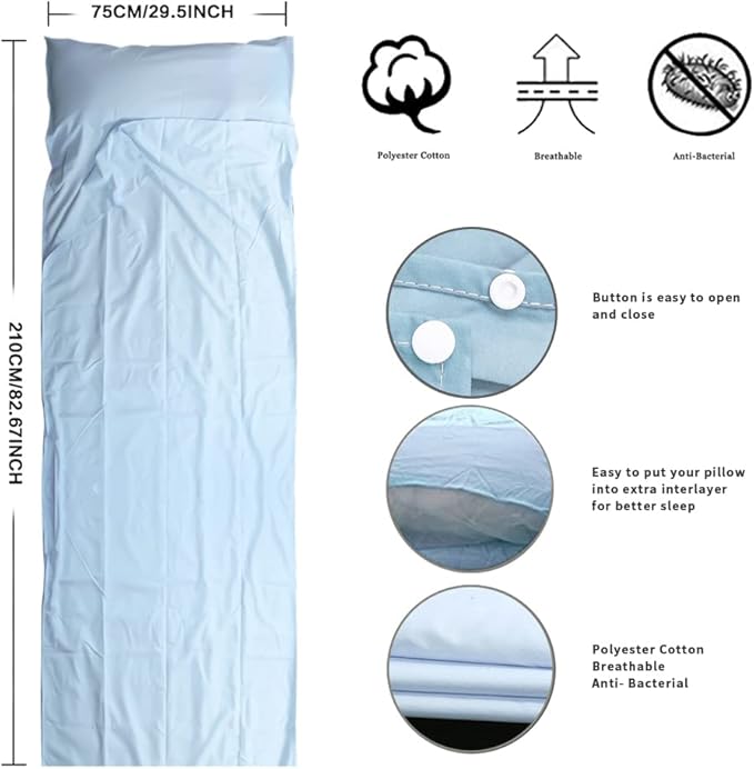 Travel and Camping Sheet Sleeping Bag Liner - Lightweight Compact and Portable Adult Sleeping Bag - Ideal for Traveling,Hostels and Camping