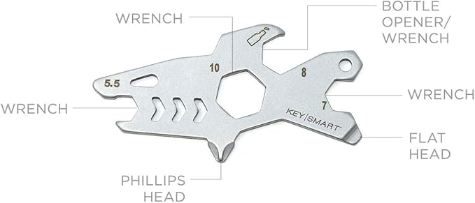 KeySmart AllTul Shark - 4-in-1 Everyday Carry Multi-Purpose Keychain Multitool with Bottle Opener, Wrench, Philips Head, and Flat Head Ideal Utility Tool for Camping, Fishing Etc.