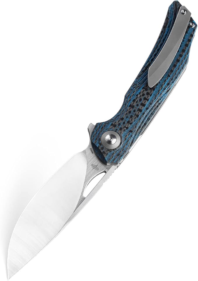 BESTECH KNIVES Pocket Folder Folding Knife: 3.54" 154CM Steel Satin Blade, Carbon Fiber and G10 Scales, Flipper, Liner Lock, EDC Titanium Clip, BL01B (Black Blue)