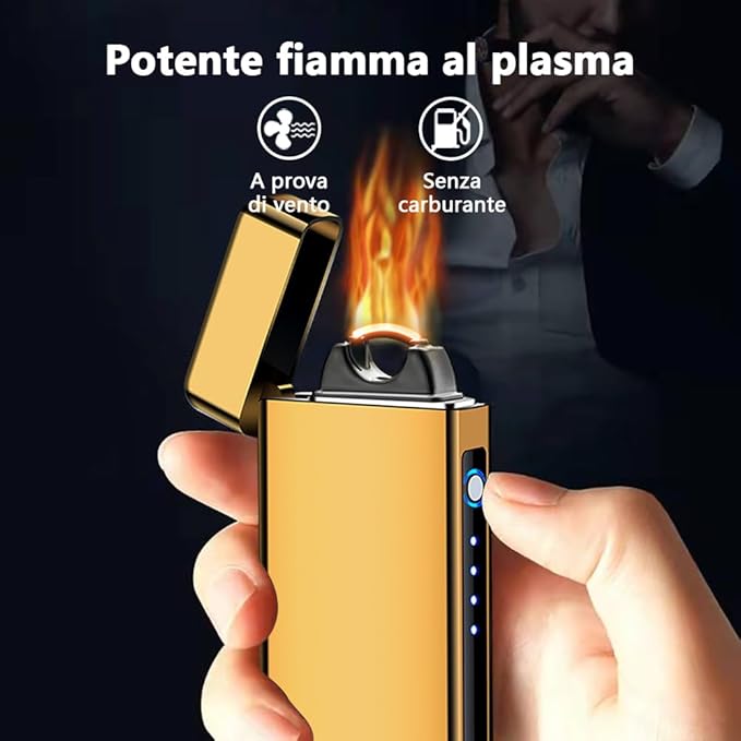 YOZWOO Plasma Lighter USB Rechargeable Electric Lighter High Power Flame Electronic Lighter Arc Windproof Lighter with Smart Protection Long Battery Life for Outdoor Camping, Hiking, BBQ(Ice Gold)