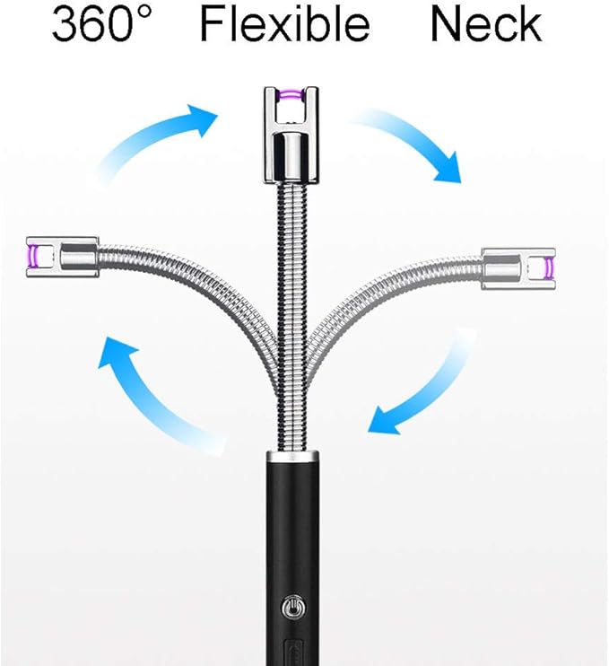 Candle Lighter Electric Arc Lighter USB Rechargeable BBQ Lighter with Flexible Neck for Candle Camping Cooking BBQs Fireworks - Black