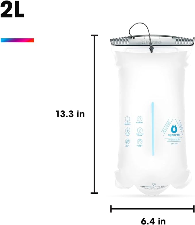 HydraPak Shape-Shift (for 2L or 3L Hydration Packs) Low-Profile Water Bladder/Reservoir for Hydration Backpacks - High Flow Bite Valve, Leak Proof, Fully Reversible, and Dishwasher Safe