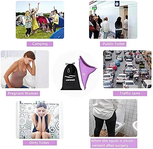AWOKEN Female Urination Device, Reusable Silicone Female Urinal Women Pee Funnel Women to Pee Standing Up, Female Urinal with Drawstring Bags for Travel and Outdoor Camping