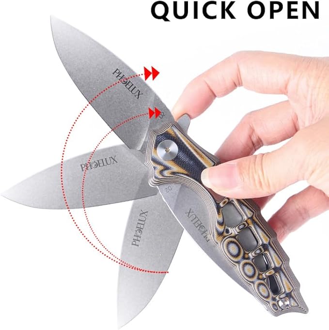 7.51" Pocket Folding Knife- D2 Blade and G10 Handle(Orange Feather Pattern) EDC Knife with Pocket Clip, Liner Lock and Waterproof Box, Good for Survival Camping, Outdoor, Hiking, Hunting