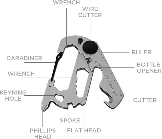 KeySmart AllTul Vulture - 10-in-1 keychain multitool with Bottle Opener, Wrench, Carabiner, Philips Head, Wire Cutter, Flat Head, Spoke, Cutter, Ruler and Keyring Hole, Tool for Camping, Fishing Etc.