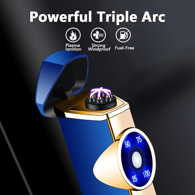 SKRFIRE Plasma Lighter Rechargeable USB Electric Lighter Triple Arc Lighter Windproof Flameless Cool Lighter Cylindrical Candles Lighter with Beautiful Gift Box for Holiday, Men and Women (Blue)