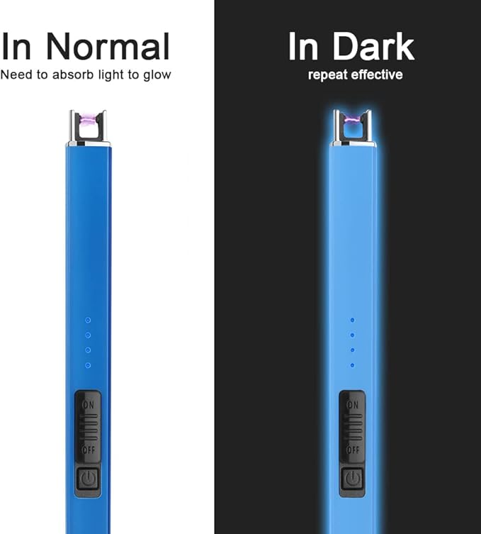 SUPRUS Fluorescent Lighter Glows in The Dark Electric Lighter Candle Lighter Rechargeable USB Arc lighters with Safety Lock Windproof Flameless Plasma for Candle BBQ Camping (Blue)