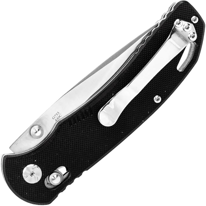 Ganzo G7531 Folding Pocket Knife 440C Stainless Steel Blade G10 Anti-Slip Handle with Clip Hunting Fishing Camping Folder Outdoor EDC Knife (Black)