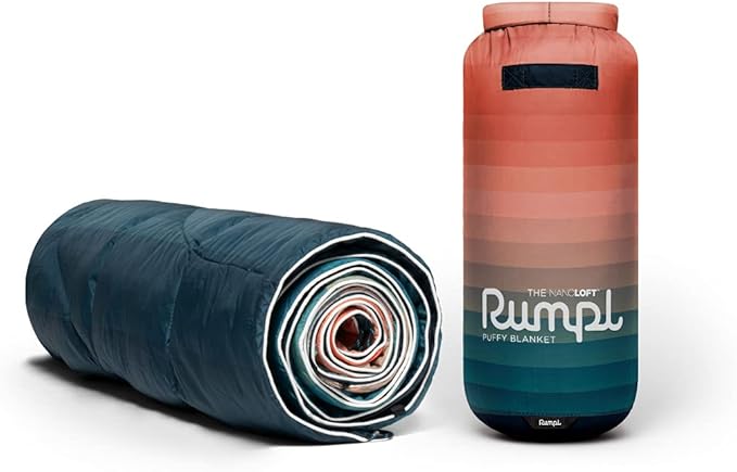 Rumpl The NanoLoft Puffy Blanket | Indoor Outdoor Camping Blanket for Traveling, Picnics, Beach Trips, Concerts | 52" x 75" | Patina Pixel Fade, 1-Person