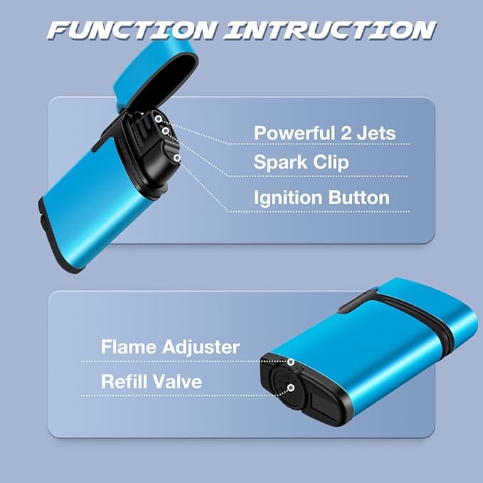 LcFun Torch Lighters Butane Refillable Lighter 2 Pack Dual Flame Lighter Windproof Torch Lighter Gas Lighter Gift for Men, Women (Without Fuel, No Fuel Window)
