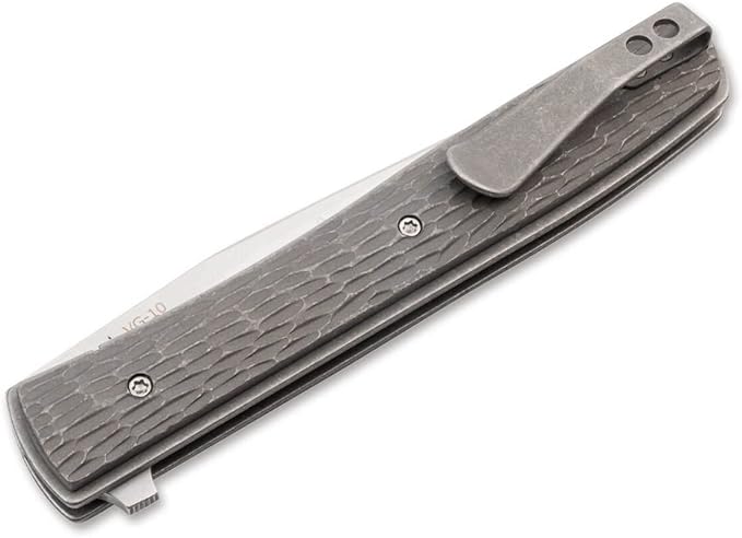 Boker Plus Urban Trapper Jigged Titanium - flipper pocket knife with titanium handle scales - folding knife with VG-10 blade - small knife with clip