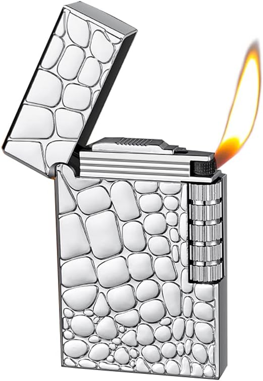 Lighters Soft Flame Lighter Traditional Flame Cigar Lighter with Adjustable Flame Dial Vertical Ignition Roller Good for Gift Outdoor Camping Hiking Fishing Grill Adventure Candle (Silver01)