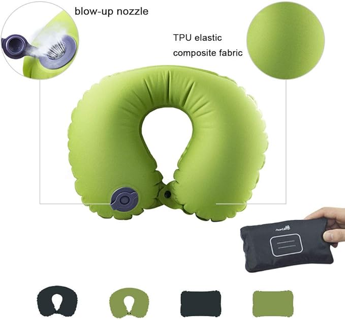 AceCamp Inflatable Air Pillow-Comfortable, Lightweight, Compact, Portable, and Perfect for Backpacking, Car Camping, and Even Airplane Travel (Green-u)
