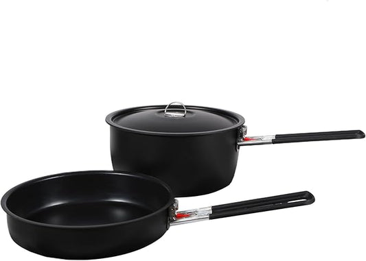 REDCAMP Camping Cookware Mess Kit with Folding Handle, Lightweight Non-Stick Camping Cooking Pot and Frying Pan with Mesh Bag for Outdoor Hiking Backpacking Picnic