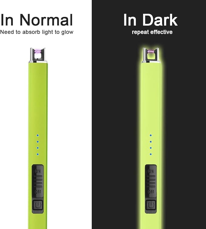 SUPRUS Fluorescent Lighter Glows in The Dark Electric Lighter Candle Lighter Rechargeable USB Arc lighters with Safety Lock Windproof Flameless Plasma for Candle BBQ Camping (Yellow)