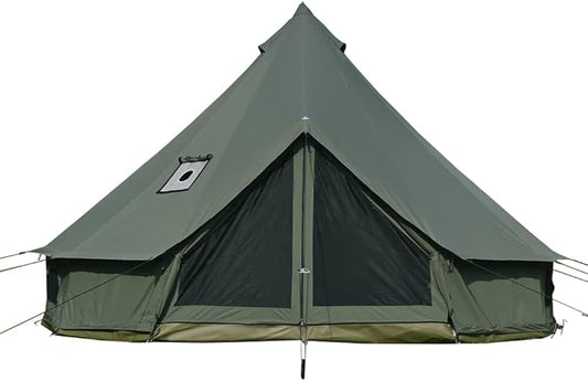 Cotton Canvas Bell Tent with Stove Jack, Roomy Yurt for Family Glamping Camping, 4 Season Tent with Zipped Removable Floor