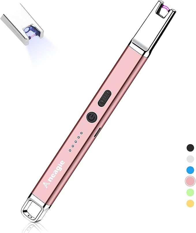 Lighter Electric Candle Lighter Upgraded Rechargeable Candle Lighter with LED Flashlight Windproof Flameless and Hanging Hook LED Battery Display Arc Candle Lighter for Candle Grill Camping