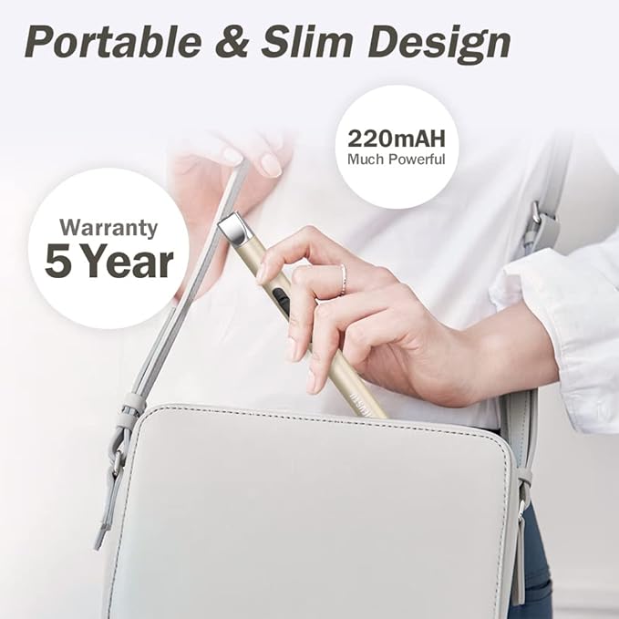 Candle Lighter, Electric Lighter Rechargeable USB Lighter, Arc Windproof Flameless Plasma Lighter Long Stick with Rope and Ring, No Butane Fluid, Perfect for Candle BBQ Camping Kitchen Stove, Gold